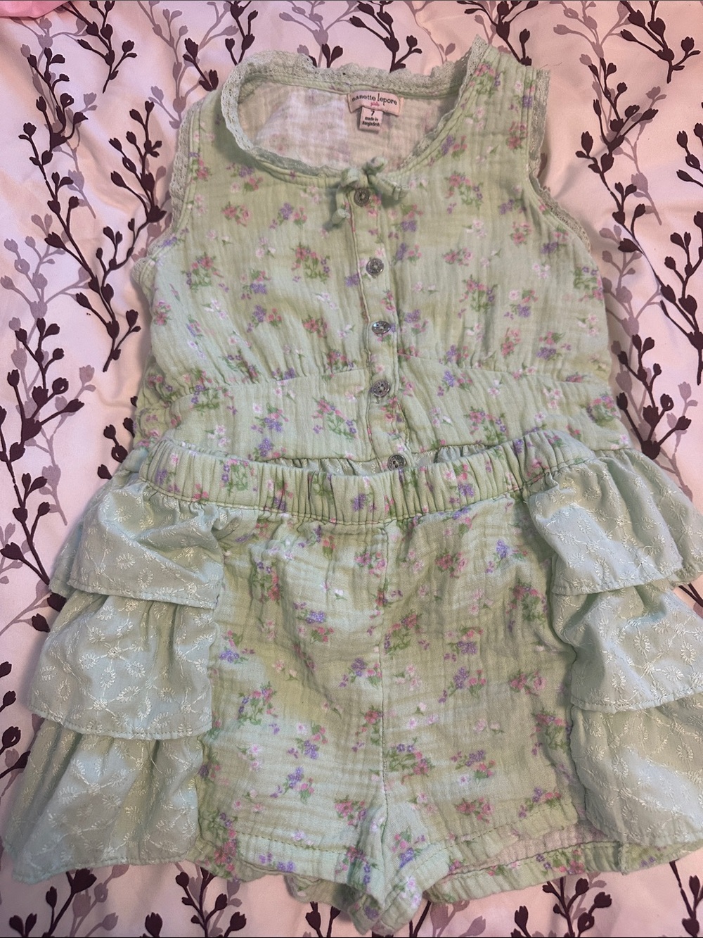Green Floral Tiered Matching set with Ruffle Shorts